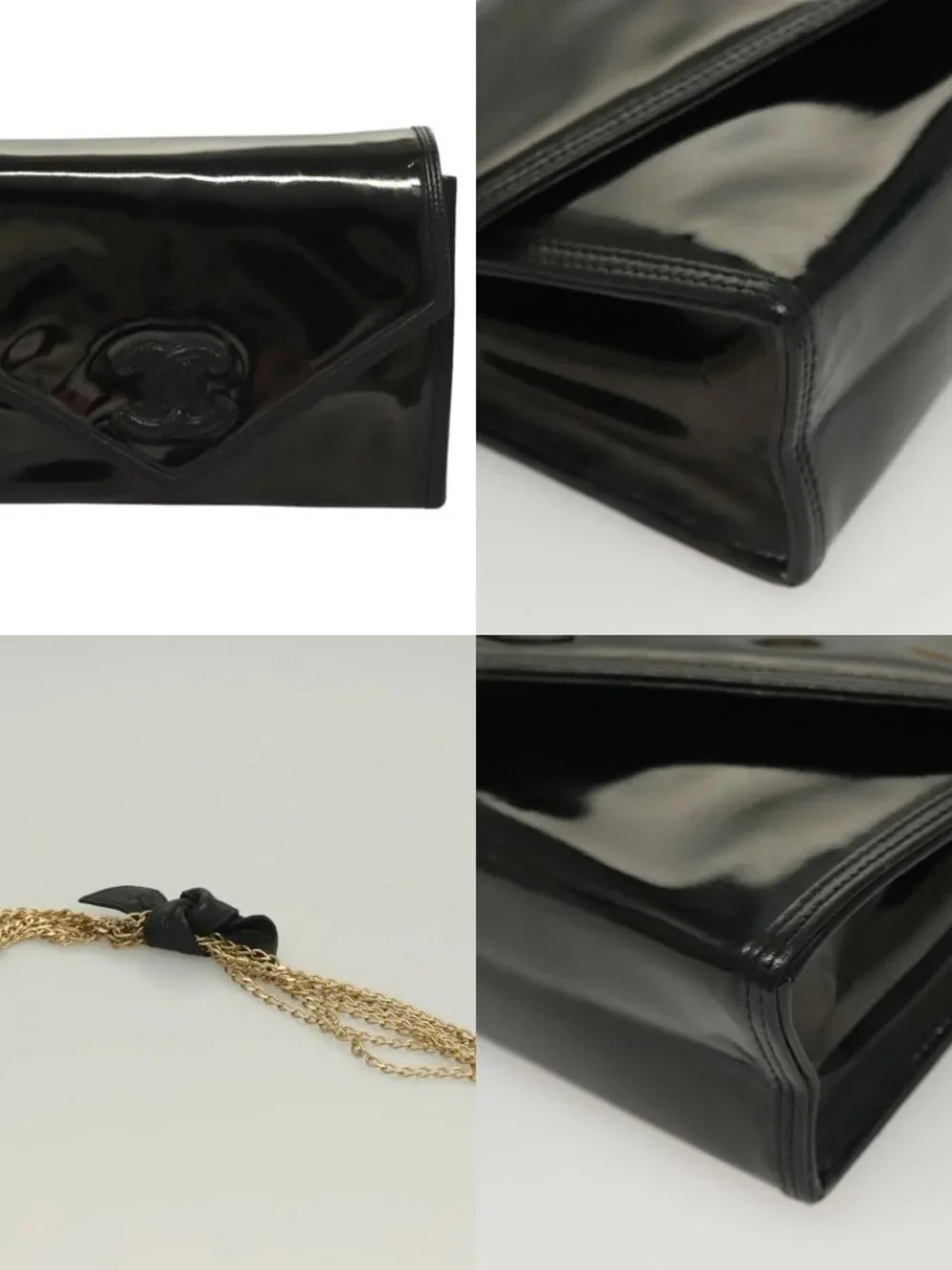 CHANEL Chain Shoulder Bag Enamel Black Gold CC Auth bs27175